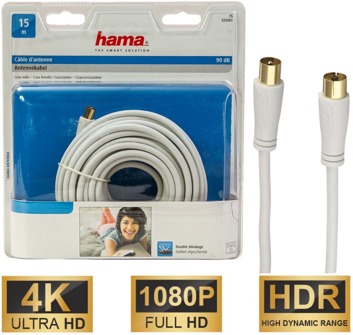 Hama 15 m antennekabel 90 dB coaxkabel coaxkabel 4K HDR HD TV LED LCD OLED