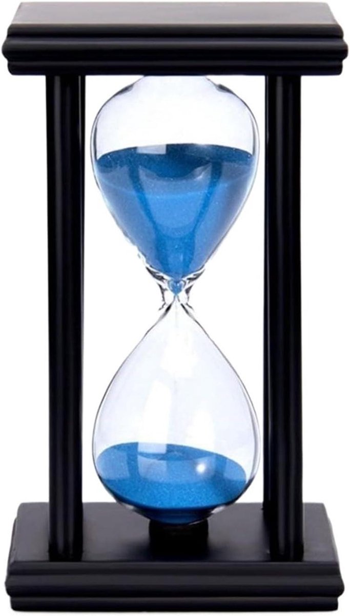 Zandloper Timer - Zandklok Keuken - Kooktijd Meten - Transparant Glazen Zandloper - 10 x 20 cm - Zwart Blauw