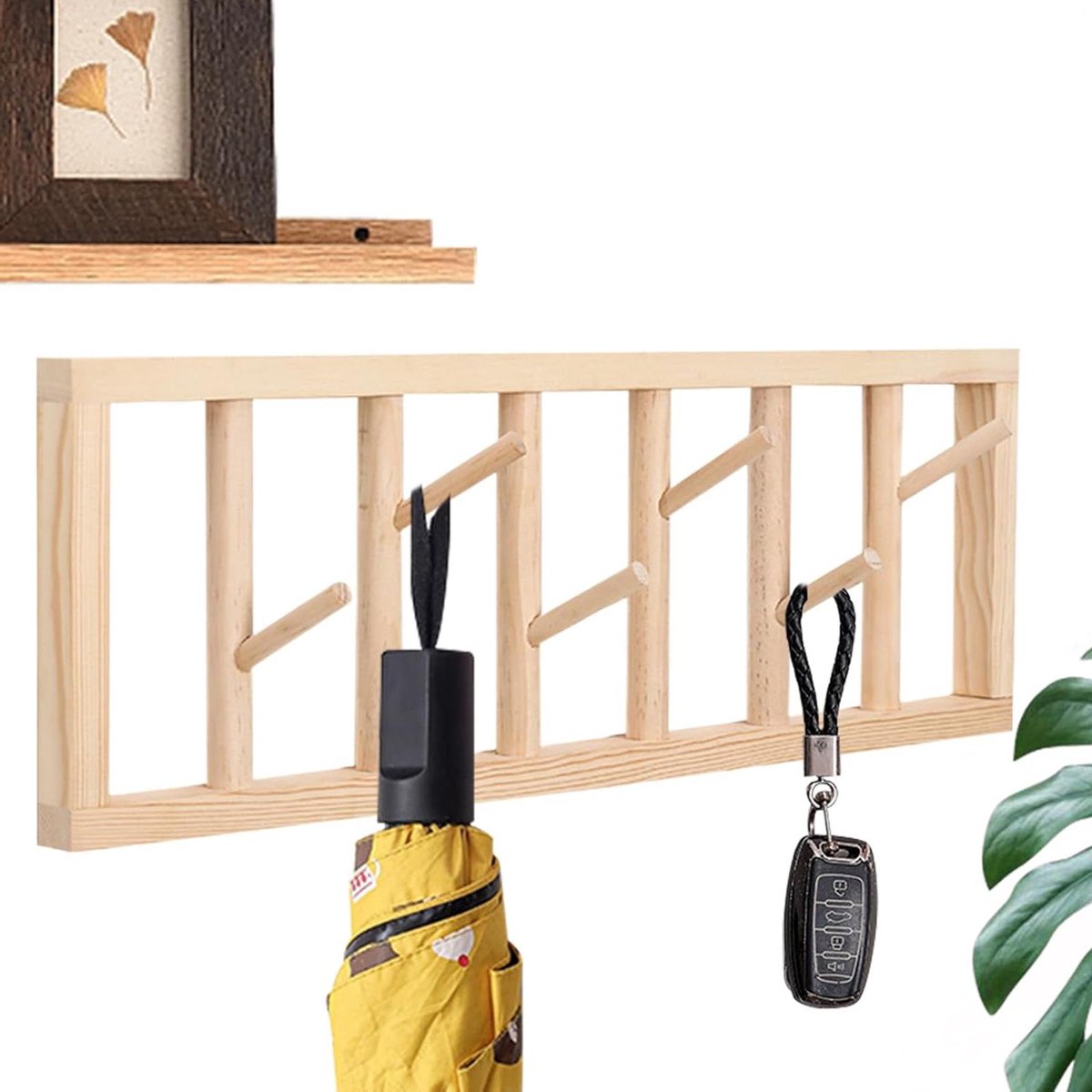 Decoratieve Wandhaken - Houten Kapstok - Ruimte Besparen - Draaibare Organizer - 32 x 19 x
