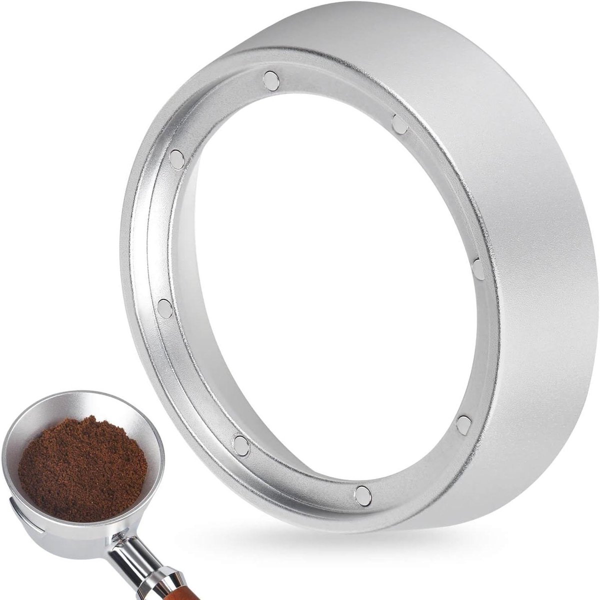 Koffiedoseerring - Barista Accessoires - Koffie Bereiden - Magnetische Houder - 51 mm - Zilver