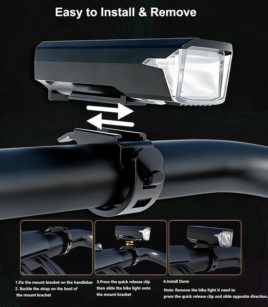 Fietslamp - Fietsverlichting Oplaadbaar - LED Fiets Voorlicht USB - Koplamp Fiets met Batterijdisplay - Nacht Sensor - IPX4 - 1500 mAh — afbeelding 3