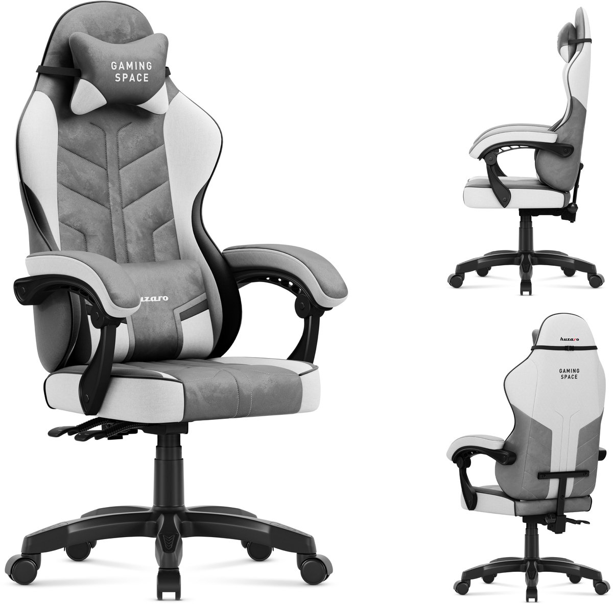 Huzaro Force 2.7 Grey – velours gamestoel met 135° kantelfunctie, ergonomische kussens en stalen frame