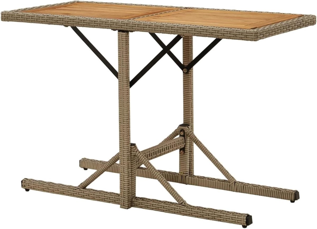 Tuintafel Massief Hout - Buiten Eettafel - Terras Ontspanning - Weerbestendig Rotan - 113 cm Lengte - Beige