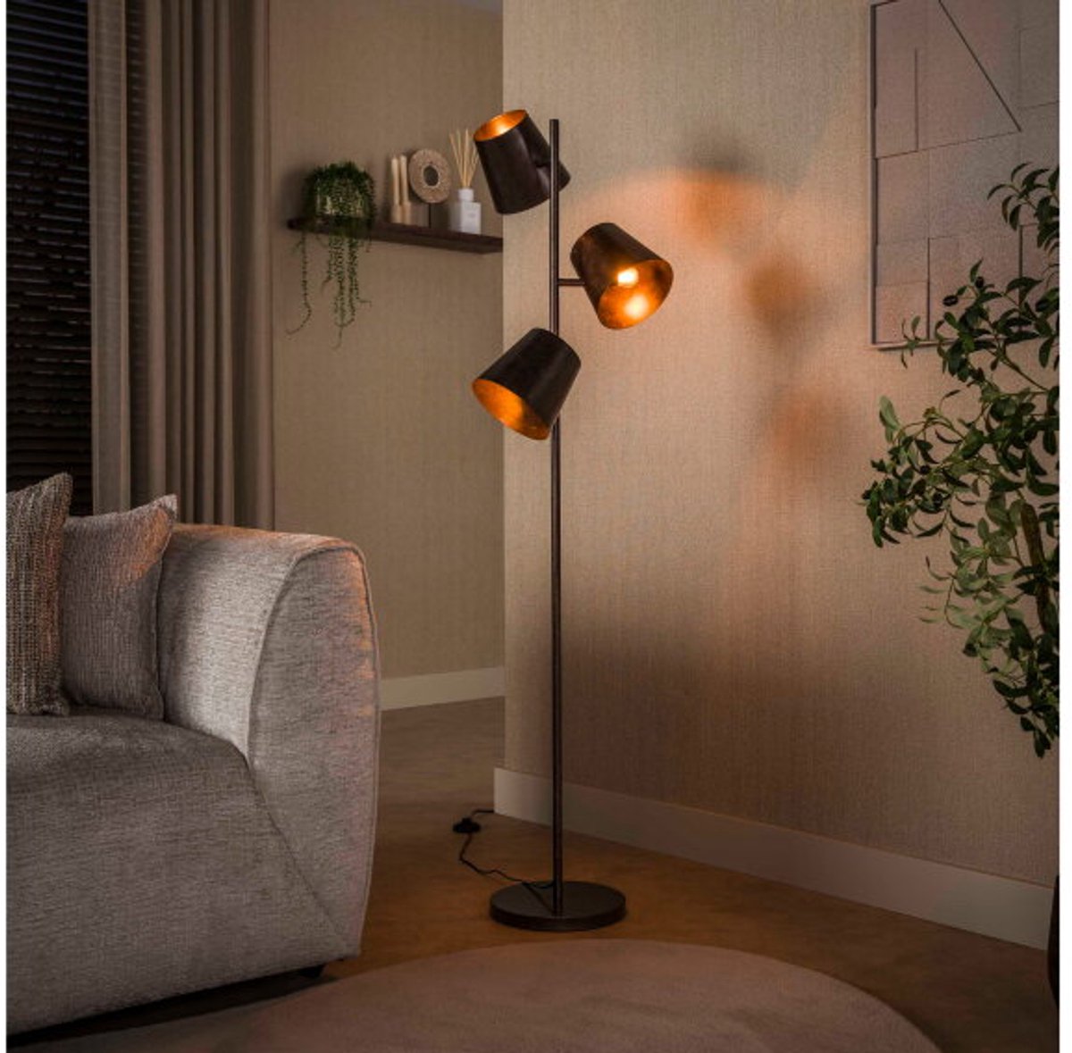 Vloerlamp Kinetic 3L - Urban bruin