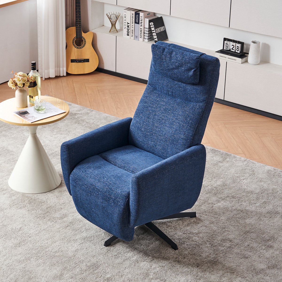 HAUSS SPOLE Relaxfauteuil – Chenille Draaifauteuil - Met Verstelbare Rugleuning En Voetsteun - 1-Zits Tv-Stoel Voor Woonkamer - Chenille Blauw