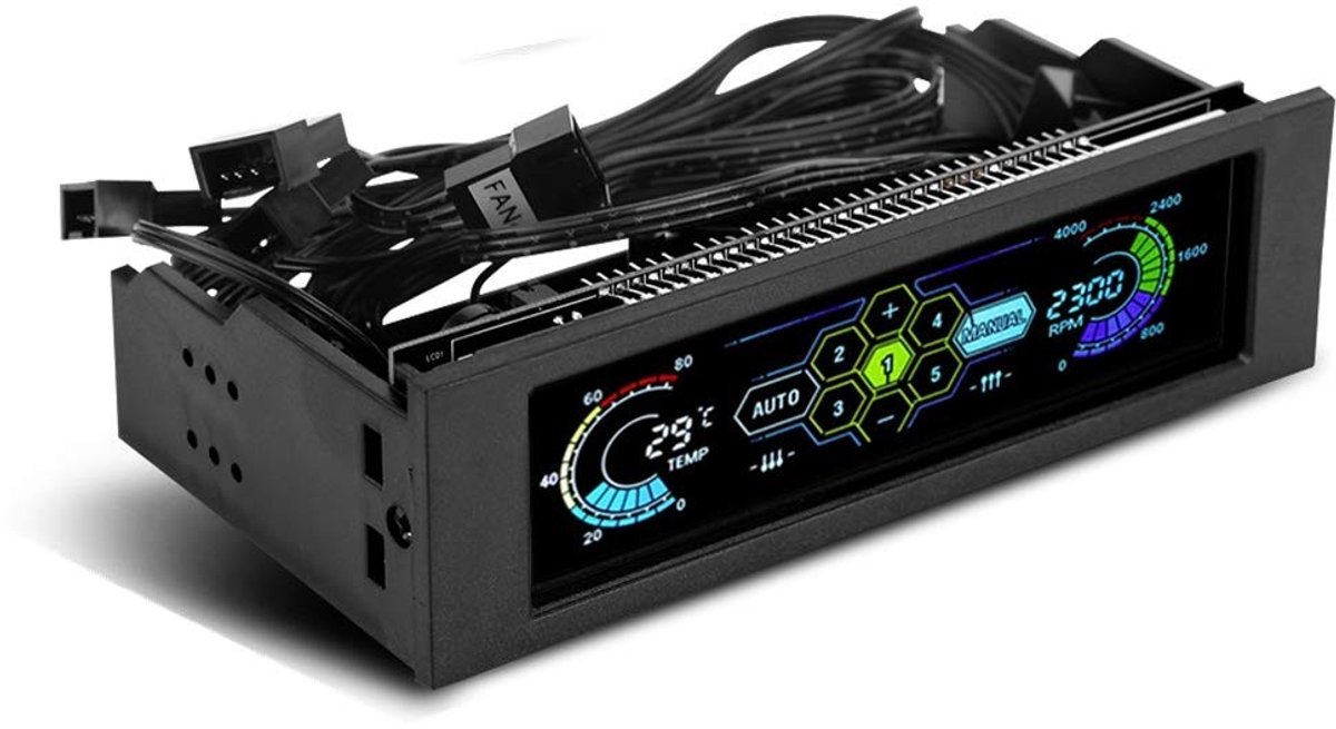 OmGoods - Dailygoody - PC Fan Controller - Temperatuursensor - LCD Display - 5V-12V - Koeling - Ventilator - Geschikt voor computer - Zwart