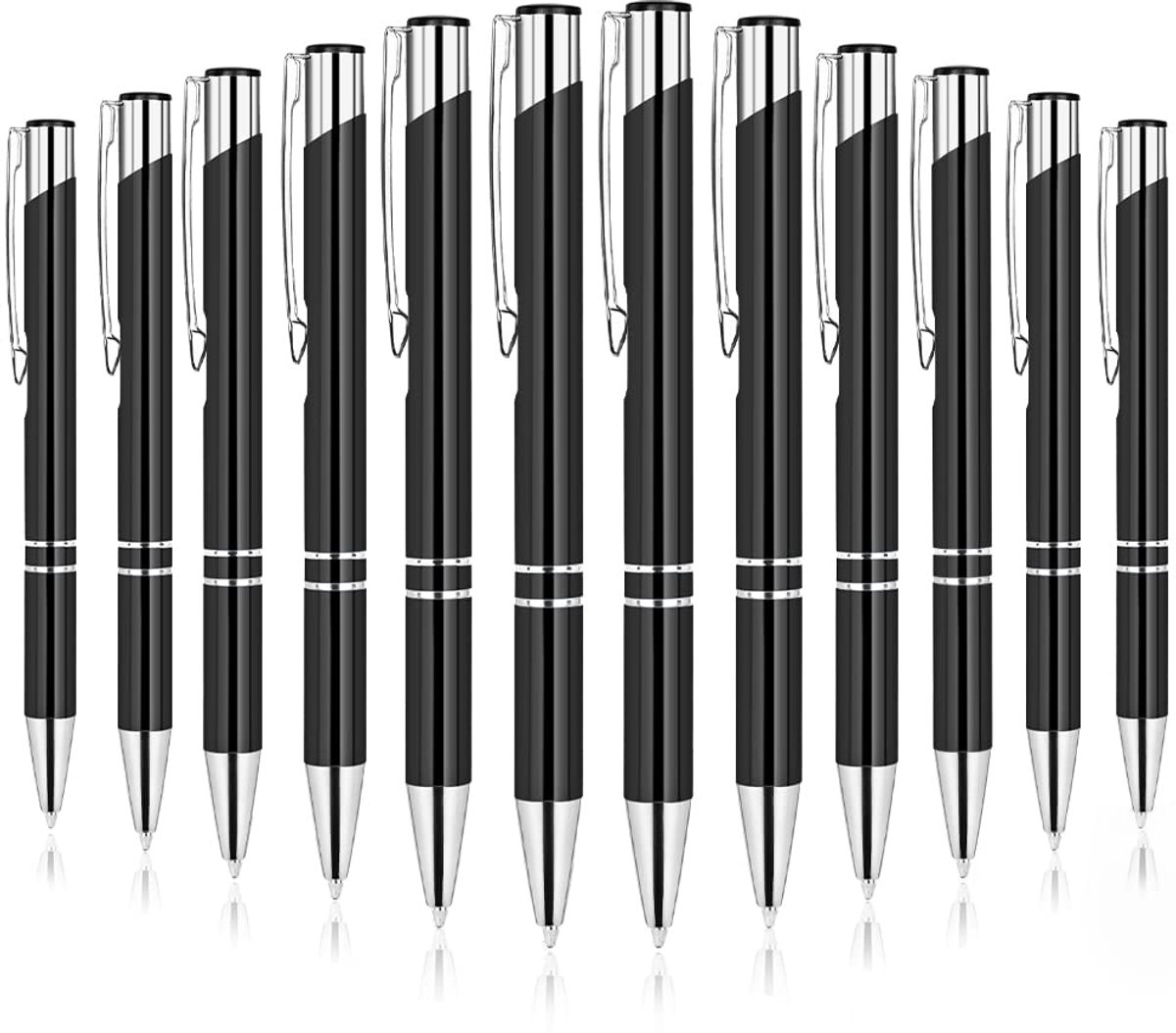 carmdering - Aluminium Balpen - Metalen Drukbalpen - Schrijfinstrument - Uitneembaar Klikmechanisme - Vlek- En Smerenvrije Inkt - Aluminium - Lichtgewicht Constructie - Comfortabel Langdurig Schrijven - 12 Stuks