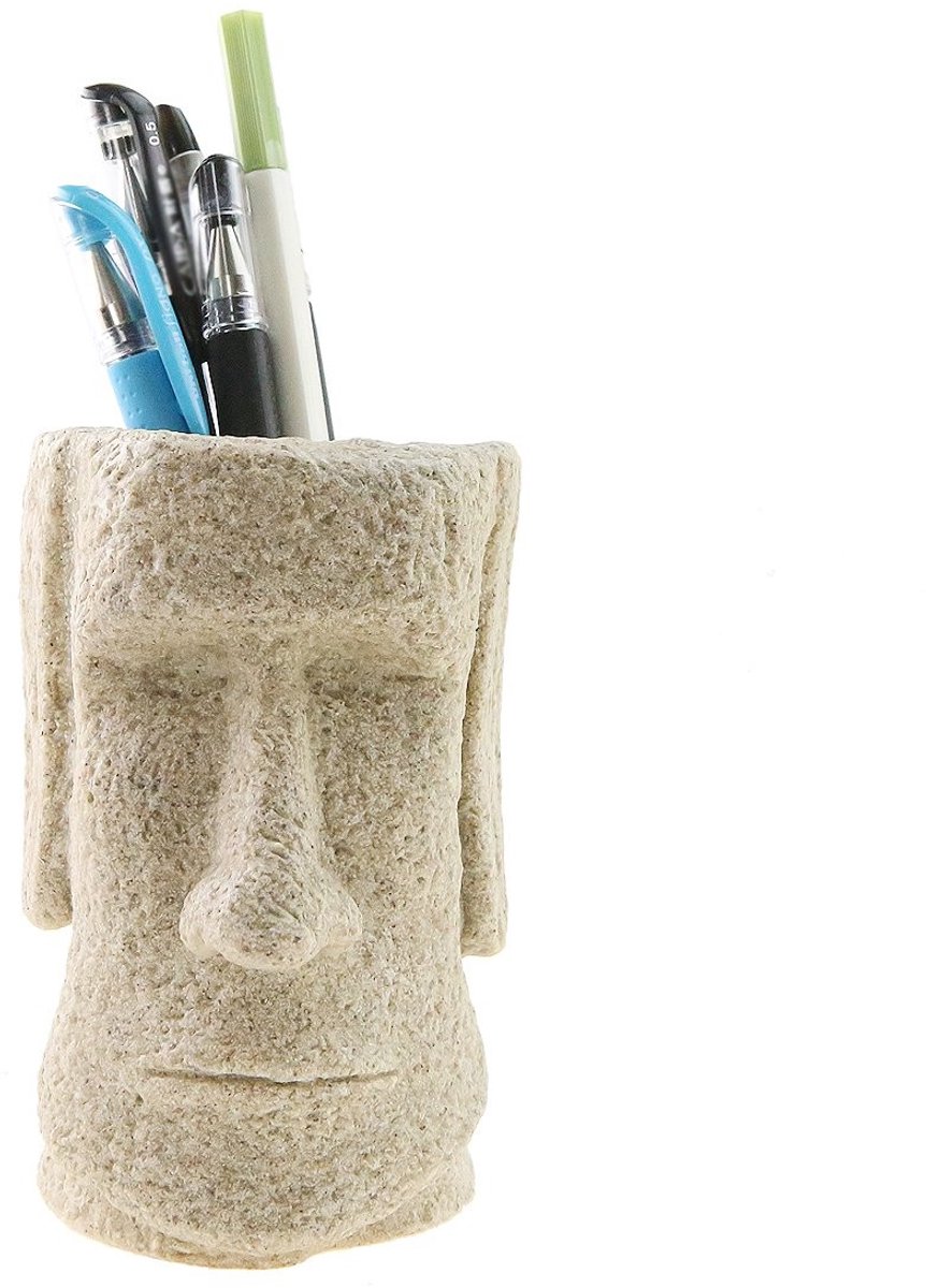 OmGoods - Dailygoody - Moai Standbeeld - Penhouder - Creatief ontwerp - Grijs - Bureauaccessoire - Perfecte cadeauoptie - Geschikt voor kantoor