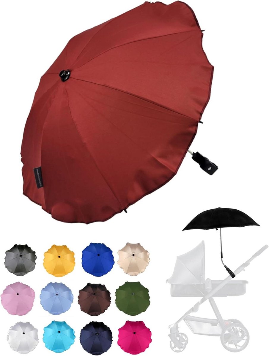 Kinderwagen Parasol - Buggy Zonwering - Bescherming Tegen Zon - Universele Houder - 72 cm Lengte - Bordeaux