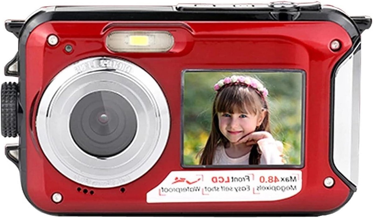 Digitale Camera - Onderwater Camera - Waterdicht Fotograferen - Dubbel Scherm - 48MP 2.7K - Rood