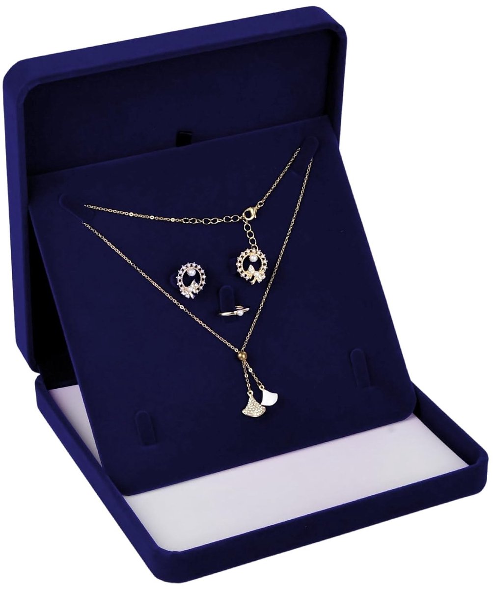 Famanu – Fluwelen sieraden set box, organizer voor armbanden, kettingen, oorbellen en ringen, 19 x 19 x 4 cm