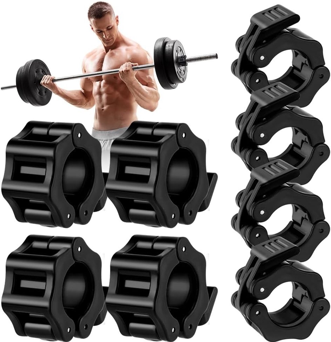 30mm Olympische Halter Klemmen Set van 8 Stuks - Duurzaam Plastic, Zwart, Voor Veilig Gewichtheffen