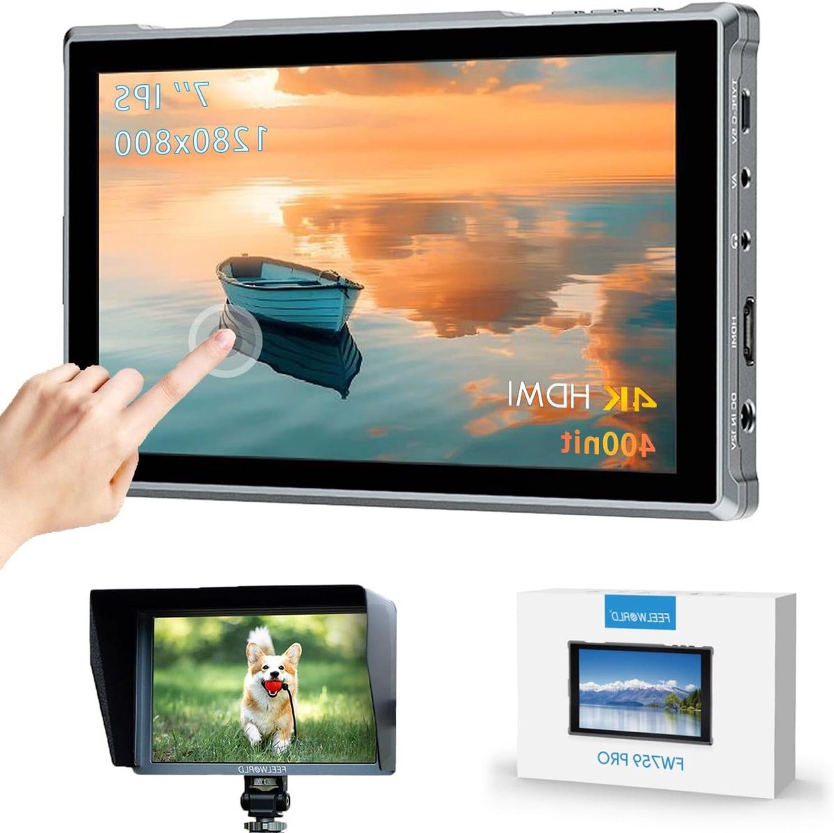 Camera Field Monitor - Video Assist Scherm - Professionele Opnames - Touchscreen Bediening - 7 inch - Zwart