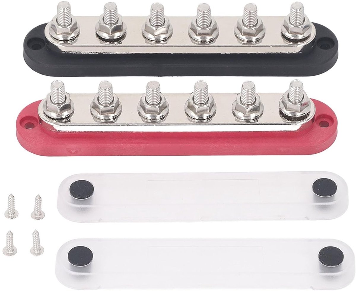 Krachtige Verdeelblok voor Auto en Boot, 2 Stuks M8 300A, 12-48V, Messing en RVS Aansluitblok voor Marine Toepassingen