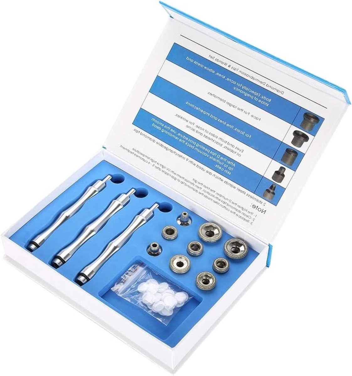 Vervangende Diamant Microdermabrasie Dots voor Huidverjonging, Rimpelverwijdering en Huidschilfer Verwijdering met Handvat en Roestvrijstalen Filter Set