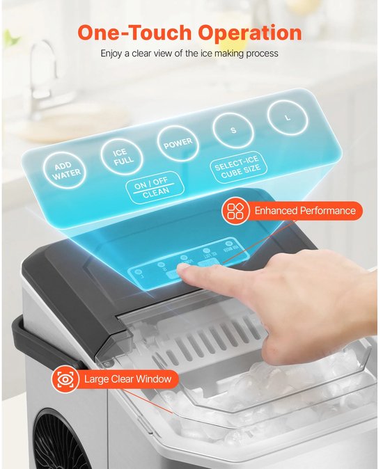Mosh Stories Ijsblokjesmachine - Ijsmachine - Ice Maker - Ijsblokjes Maker 26KG/24u - 2 Formaten - Voor Thuis, Kantoor & Bar van Merkloos — afbeelding 4
