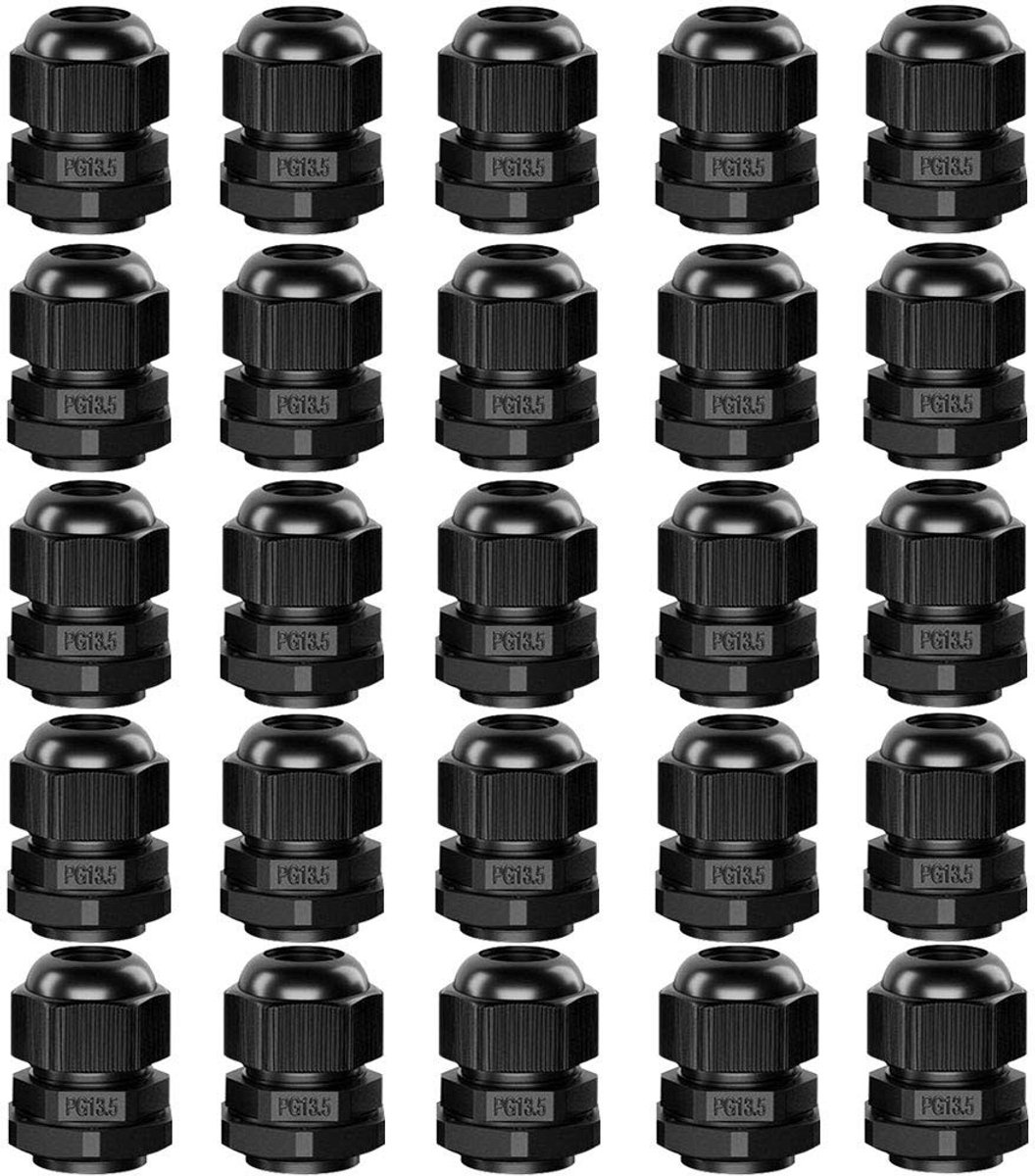 25x Premium Nylon PG13.5 Kabeldoorvoeren, IP68 Waterdicht, 6-12mm, Zwart