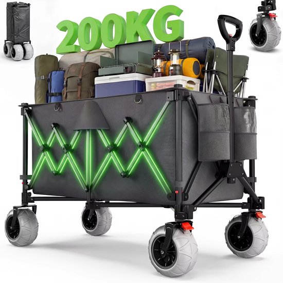 Campingkar Opvouwbaar 200L - Transportwagen Met Wielen - Offroad Trekwagen - Extra Grote Capaciteit - Heavy Duty Design van Merkloos — afbeelding 3