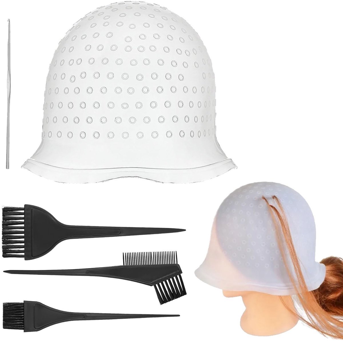 7-delige Silicone Strähnchenhauben Set - Herbruikbare Haarverf Caps met Borstels en Naalden