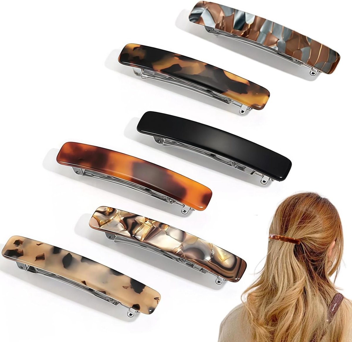 Set van 6 Franse Haarspelden 7.5cm - Delicate Acetate Haaraccessoires - Kleurige Haarclips voor Dames en Meisjes