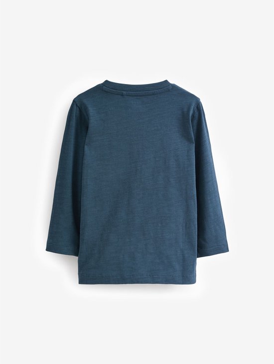 Een petrolkleurig longsleeve shirt voor jongens, van de achterkant.