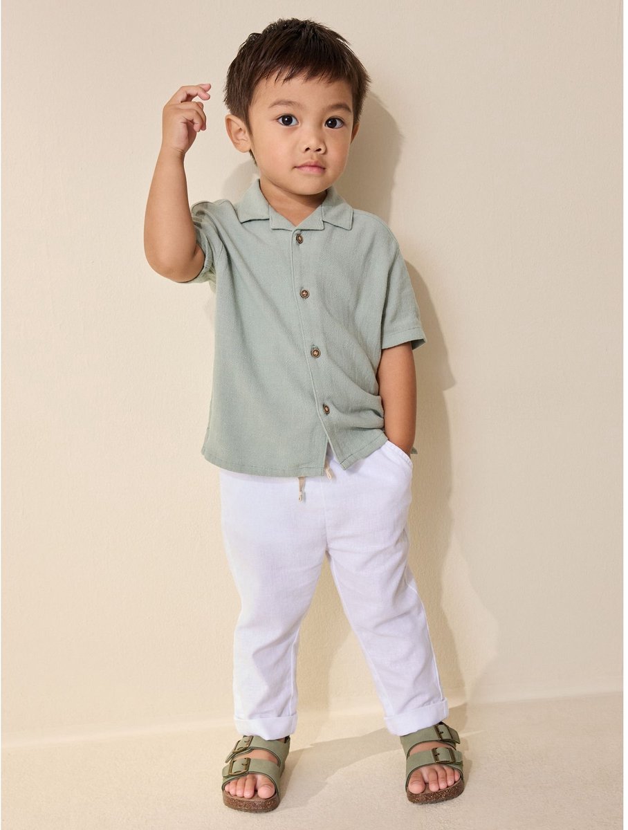 Next - Jongens - Linnen Blend broek met elastische taille - Wit