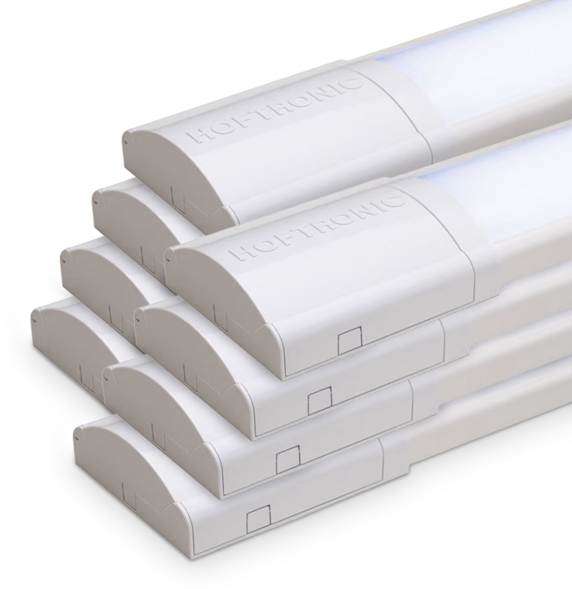 HOFTRONIC – Set van 8 LED batten 60cm – 18 Watt 2520 lumen – Flikkervrij – Koppelbaar – Daglicht wit 6500K – Polycarbonaat – IP20 – Onderbouwverlichting – Niet dimbaar – 230V