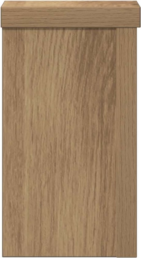Houten plantenstandaard met een ladefront met houtnerf.
