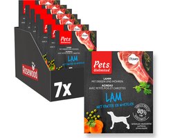 Pets Unlimited - Honden Natvoer -Lam - Gestoomde Maaltijd - 7 bakjes x 395g