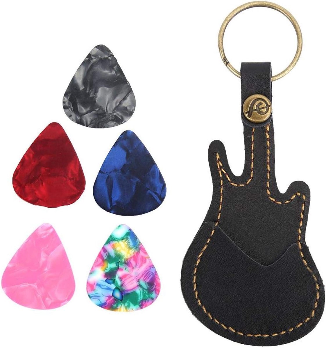 Leren plectrumtas voor gitaristen, comfortabel en eenvoudig te hangen, ideaal voor het opbergen van plectrums en accessoires