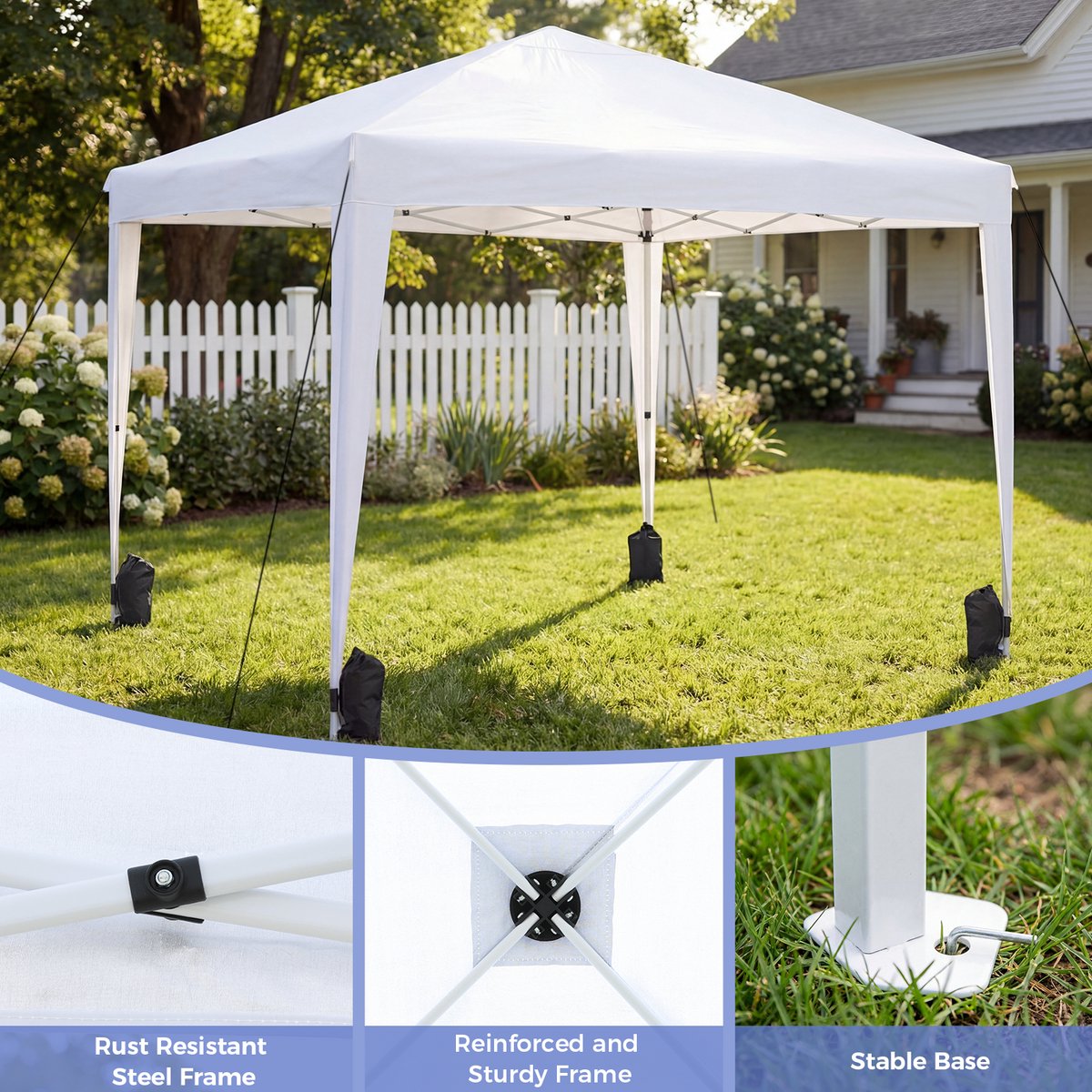 VOWNER Paviljoen 3x3m, waterdicht, feesttent, 4-delige zandzakkenset, pop-up, in hoogte verstelbaar, tuintent, UV 50+, met tas, wit