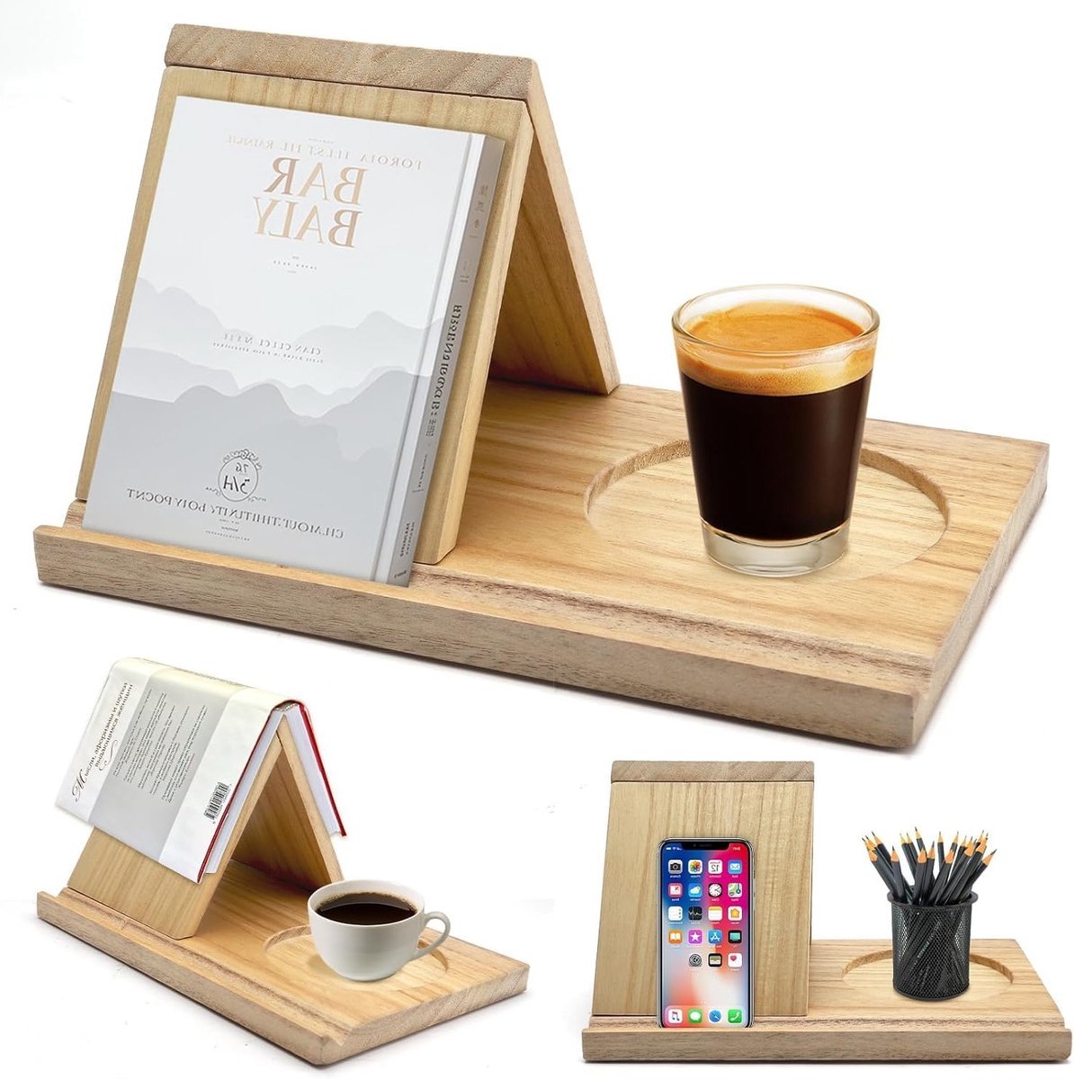 Driehoekige Houten Boekenstandaard voor Pagina-plaatsing, Perfect als Cadeau voor Lezers, Docenten en Schrijvers