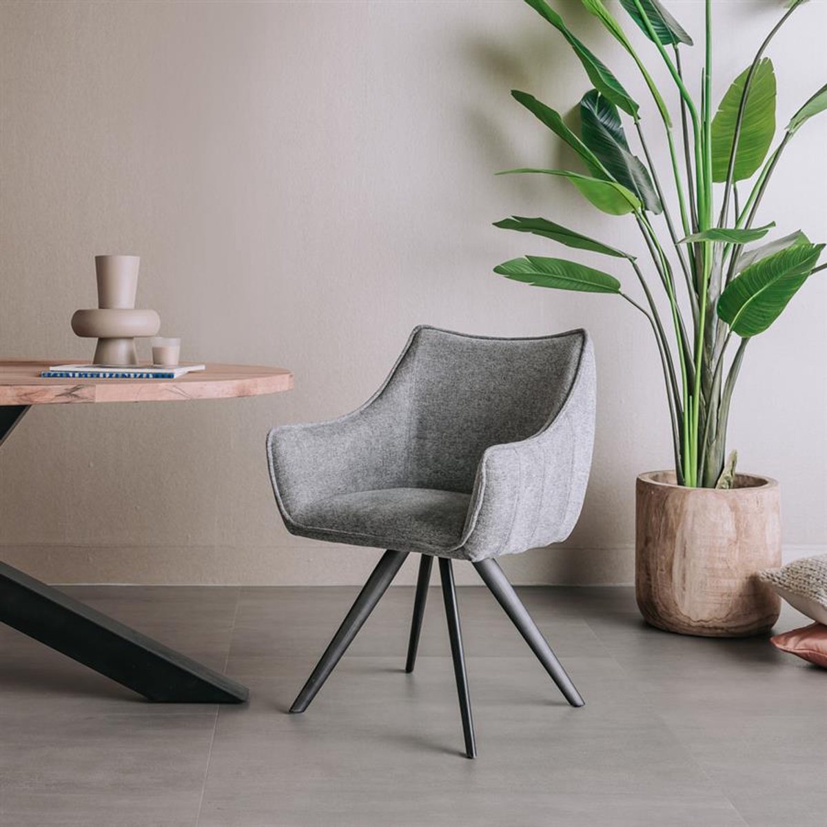 Tower Living Eetkamerstoel Riviera - Grijs Stof - 62x60x88cm