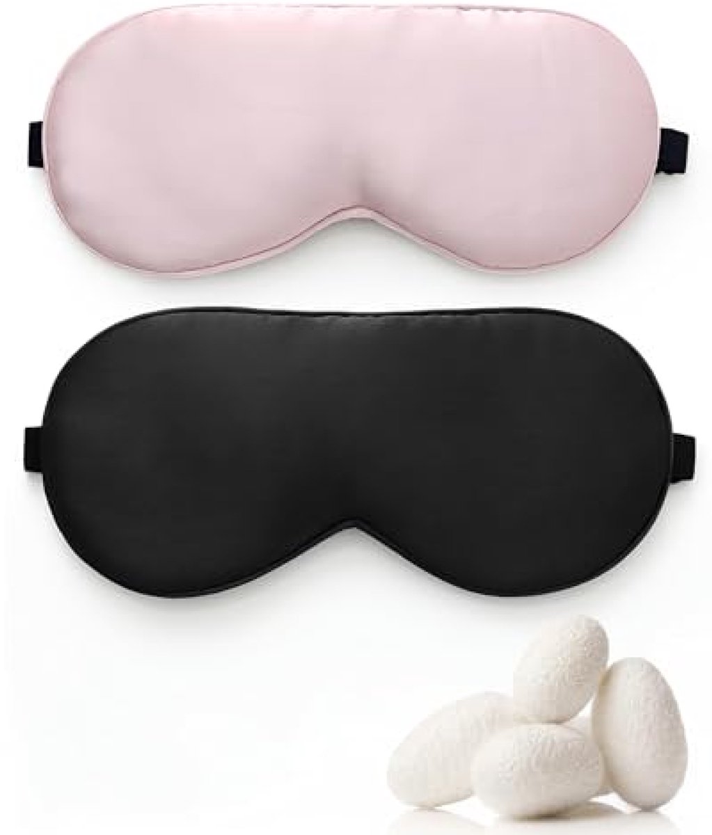 Zijden Slaapmasker Set - 2 Stuks Verduisterend Oogmasker van Moerbeizijde met Elastische Band