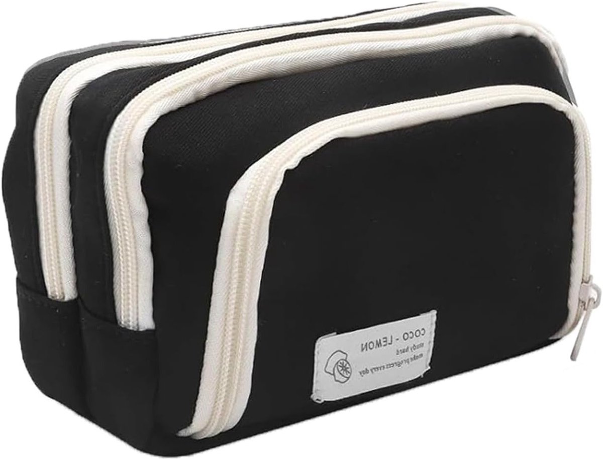 Grote Capaciteit Pennen Etui met 3 Lagen, Multifunctionele en Praktische Pennentas voor Schoolbenodigdheden, Zwart, Perfect voor Studenten en Creatieve Geesten
