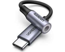 UGREEN USB-C naar 3.5mm Jack Headset Adapter met DAC Chip Geschikt voor Samsung Galaxy S22, S21, S20 series Grijs