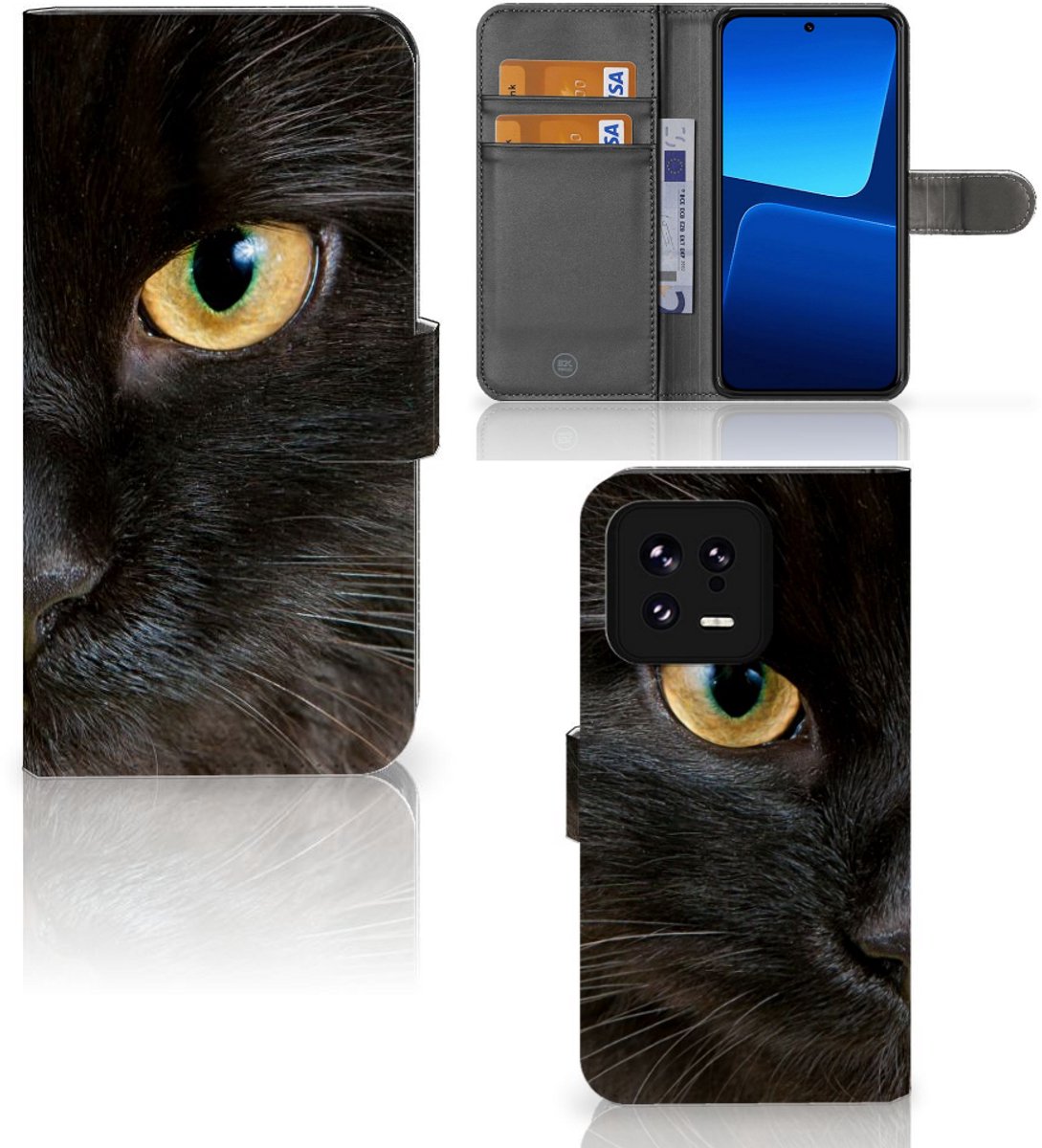 Xiaomi 13 Telefoonhoesje met Pasjes Zwarte Kat