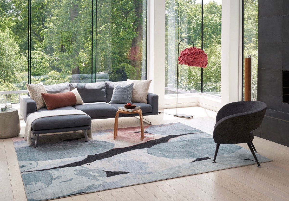 Nourison Silk Shadows SHA25 Blue Pink Vloerkleed - 168 x 226 cm - Veelkleurig - Rechthoekig - Bamboezijde, Wol - Woonkamer, Eetkamer, Slaapkamer - Abstract - Modern, Design