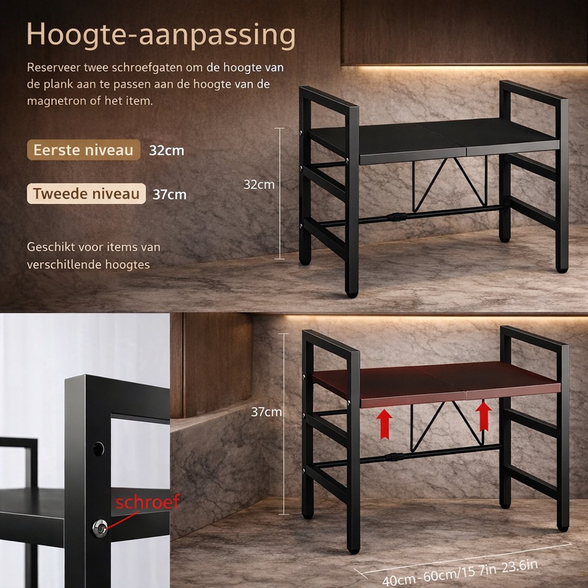 Staande magnetron rek - Magnetronkast inclusief messenhouder, bestekhouder, snijbordhouder - Keuken organizers - Kruidenrek - NIET ophangbaar - Aanrecht organiser - Opbergrek - keukenrek staand — afbeelding 5