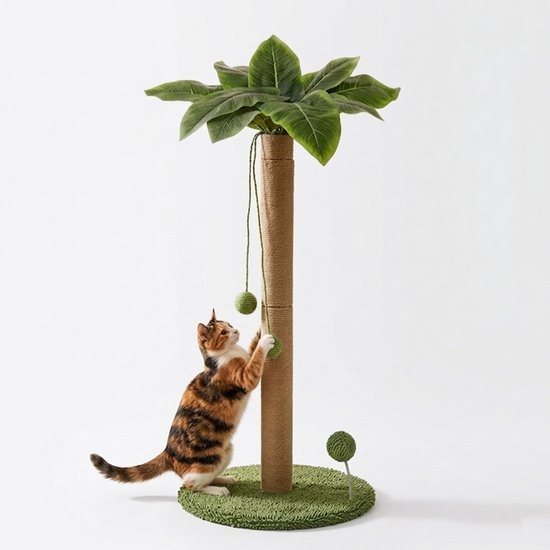 Krabpaal met Bladeren - Palmboom Design 82 cm - Sisal - Krabpaal voor Katten met Speelballetjes - Decoratieve Kattenkrabpaal voor Kitten en Volwassen Kat
