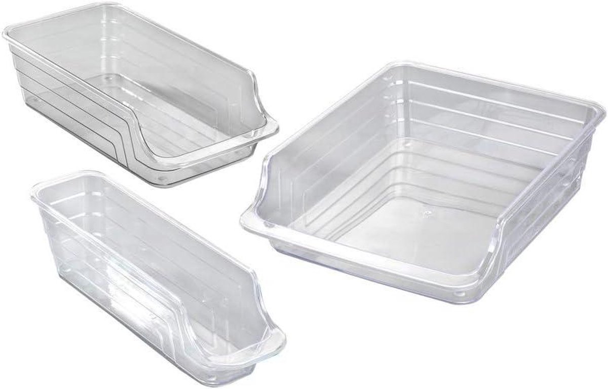 Koelkast Organizer Set - Voedselbewaring Bakjes - Koelkast Ordenen - Stapelbaar Ontwerp - 3 Maten - Transparant