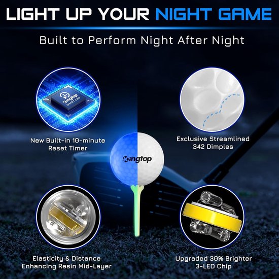Glow in the Dark Golfballen - LED Golfballen - Nachtgolf Spelen - 10-Minuten Reset Timer - 6 Stuks - Klassiek Gloed — afbeelding 4