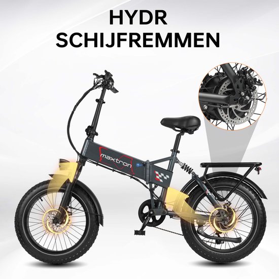 vankel Polaris Elektrische Fiets - Opvouwbare E-bike - 624Wh Lithium Accu - Actieradius tot 45 km - 20×4.0 inch Fatbike Banden - Aluminium Verende Voorvork - Shimano 7 Versnellingen - Schijfremmen - Stadsfiets - Max. Belastbaar tot 120 kg - Grijs van VANKEL — afbeelding 4
