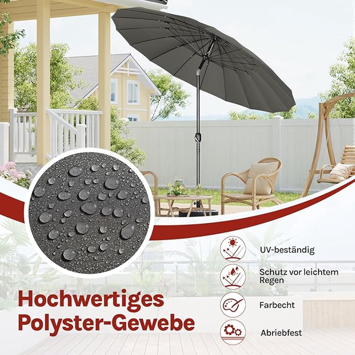 Ampelschirm Parasol Depauwonen Ø 300cm – Luxe Balkon- en Terrasparasol met Kurbel, 360° Rotatie, Aluminium Frame, Beige Polyester, UV Bescherming UPF 40+, Zonnescherm voor Tuin, Strand & Patio – Af...
