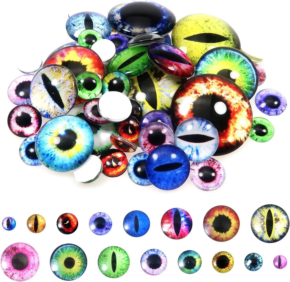 160 Stuks Glazen Draakogen in Diverse Kleuren 6mm tot 30mm Half Ronde Ogen voor Kleidollensculpturen en DIY Sieraden Maken Accessoires