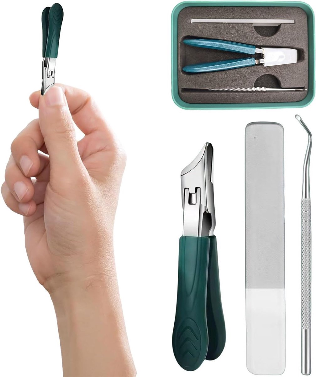 Oblique Nagelschaar Set (2 Stuks) - Sterke Nagelscharen met Brede Opening voor Ouderen en Dikke Nagels, Inclusief Nagelvijlen, Nagelvangers en Voetnagelrasp
