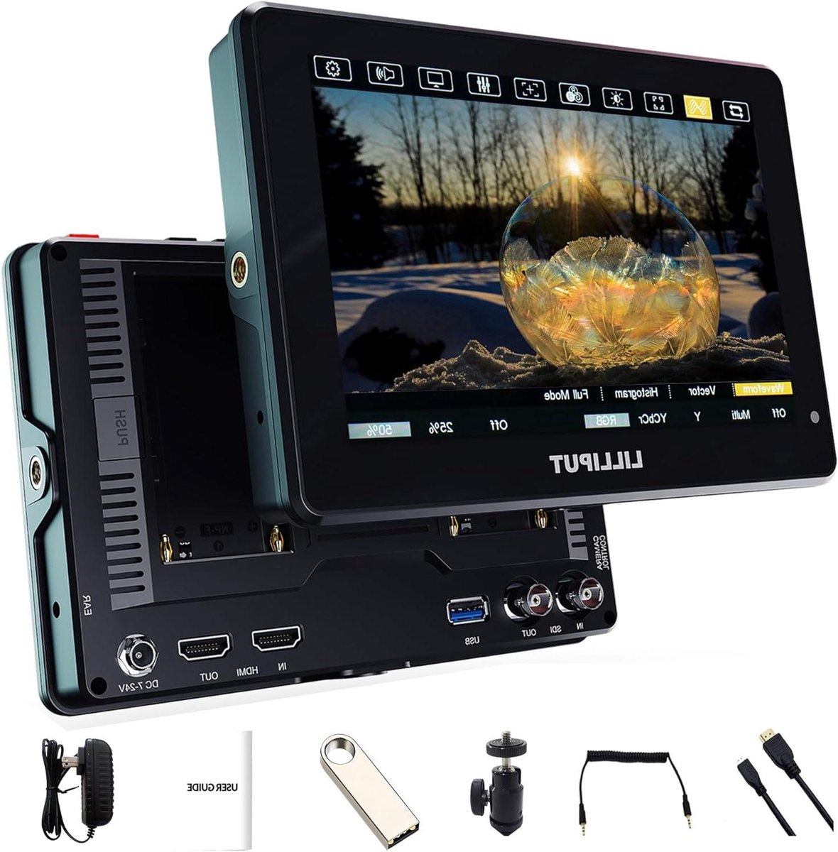 Camera Monitor - Field Monitor - Filmopnames Begeleiden - Hoge Helderheid 2000 Nits - 7 inch - Zwart