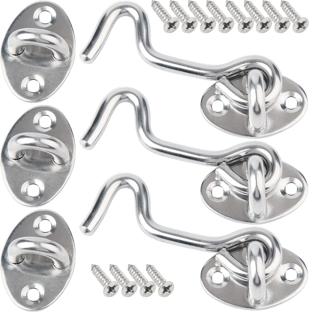 Duurzame RVS Deurhaken met Haak en Oog Sluiting - 3 Pack voor Garages, Badkamers en Slaapkamers - 75mm/3inch