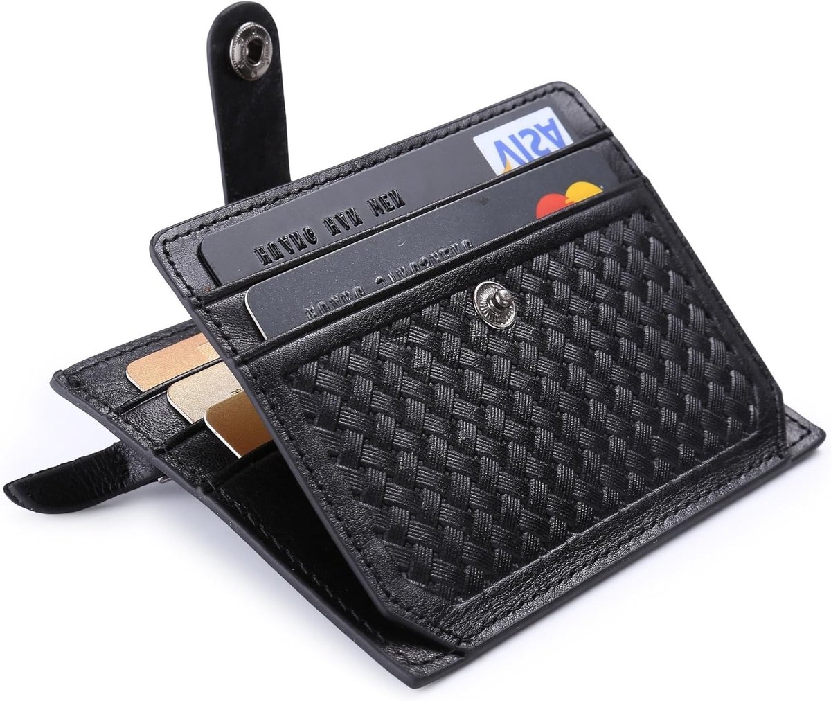 Dun leren creditcardhouder met RFID-bescherming, 5 kaartsleuven, 1 ID-venster en ritscompartiment voor mannen en vrouwen, ideaal voor dagelijks gebruik