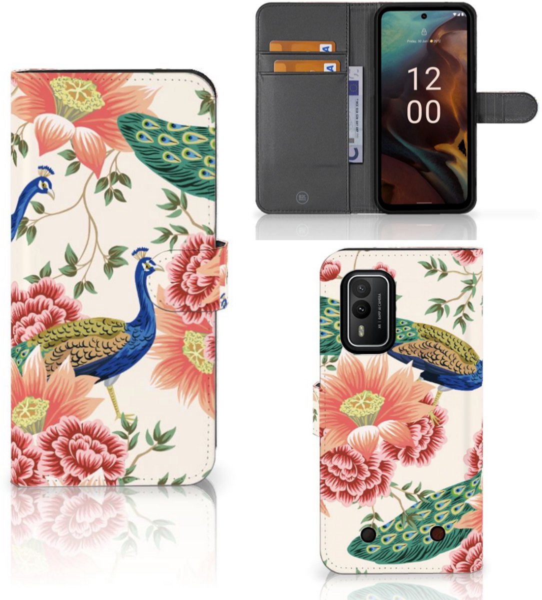 Telefoonhoesje met Pasjes voor Nokia XR21 Pink Peacock
